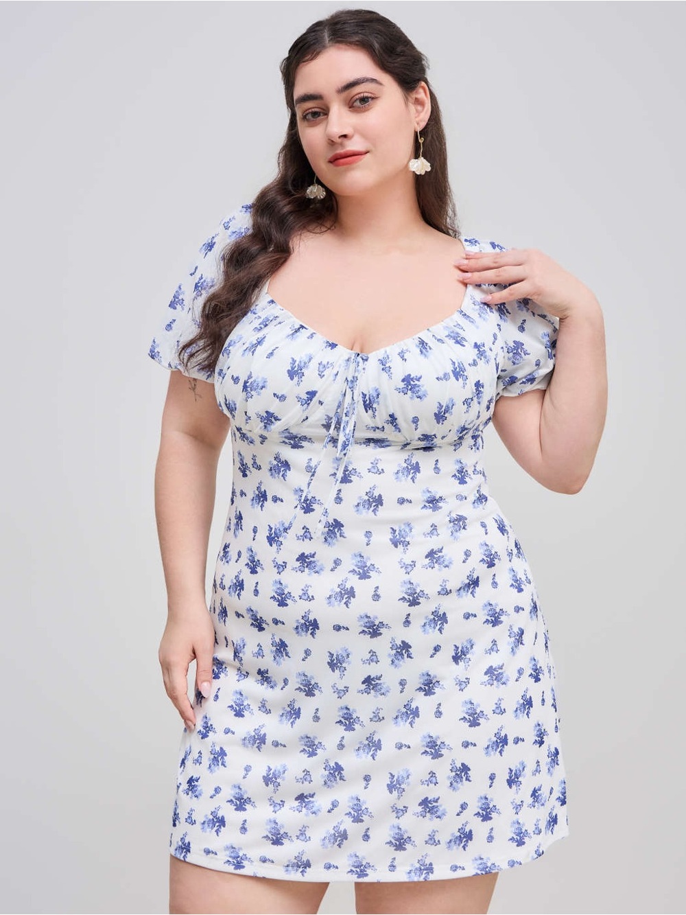 Cider Curve Mini Dress with Blue Floral Print